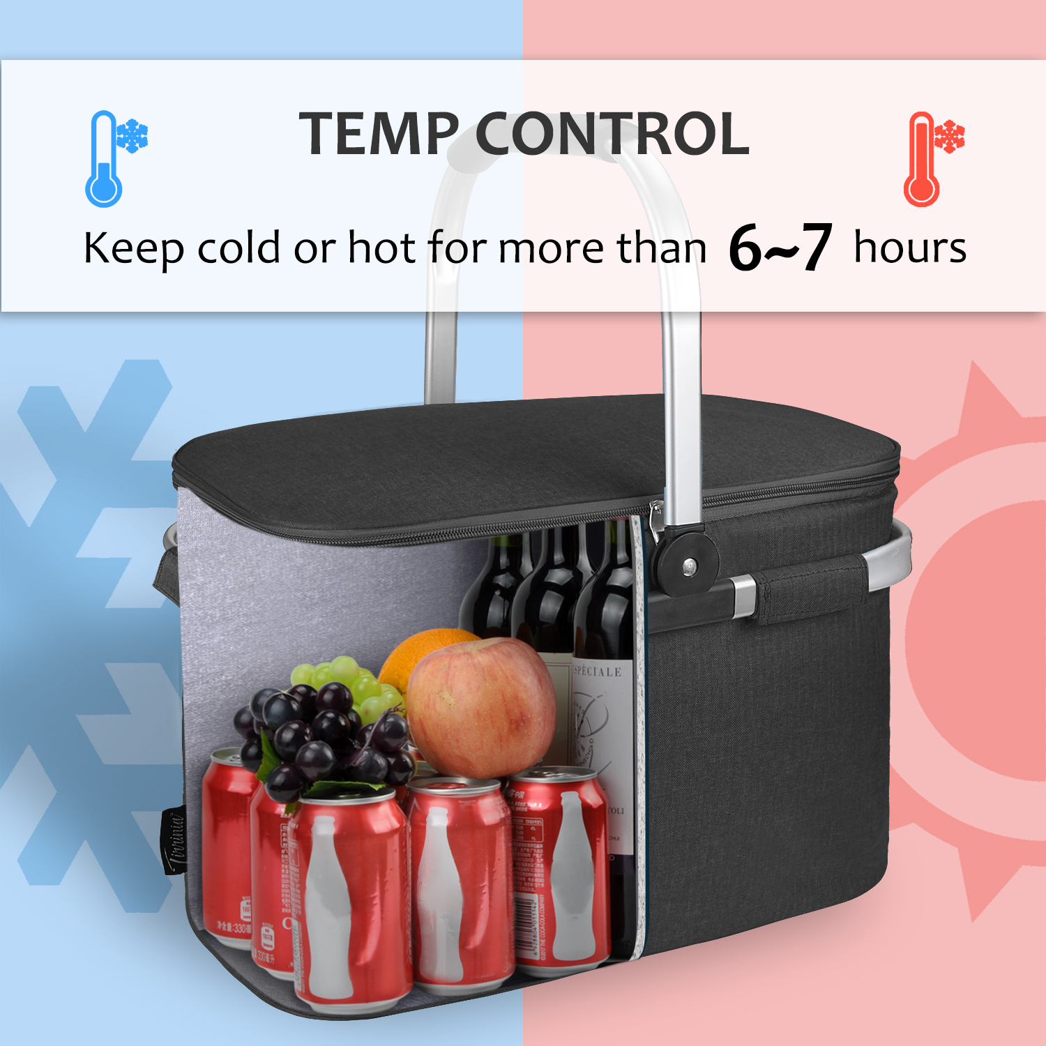 Large Insulated Picnic Basket Foldable Grocery Bag 34L Leakproof Set